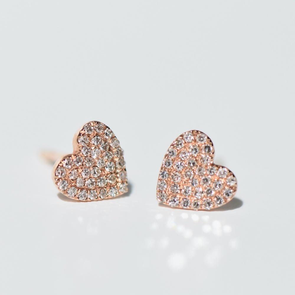 14k Pave Diamond Petite Heart Earrings/Studs